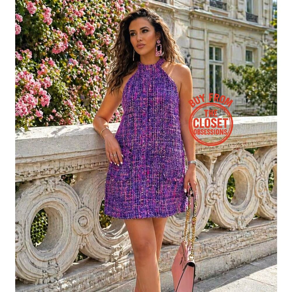 ZARA Parisian Chic Purple Tweed Mini Dress NWT | Blogger Favorite Textured Dress